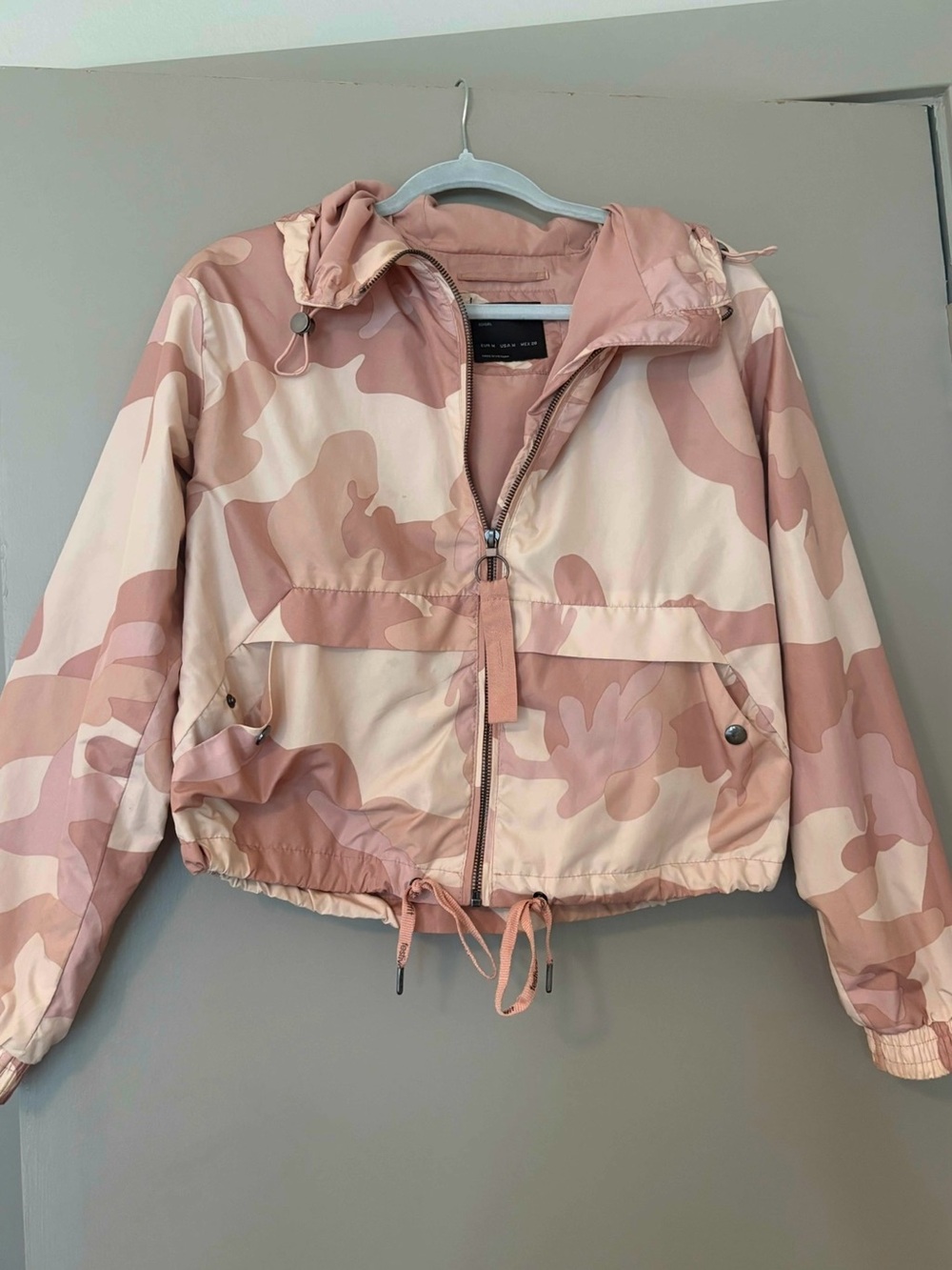 Bershka Pink Camouflage Hooded Bomber Jacket
